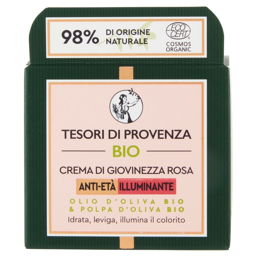 Tesori di Provenza Crema Viso Rosa Bio, Anti-età e Illuminante, 50 ml